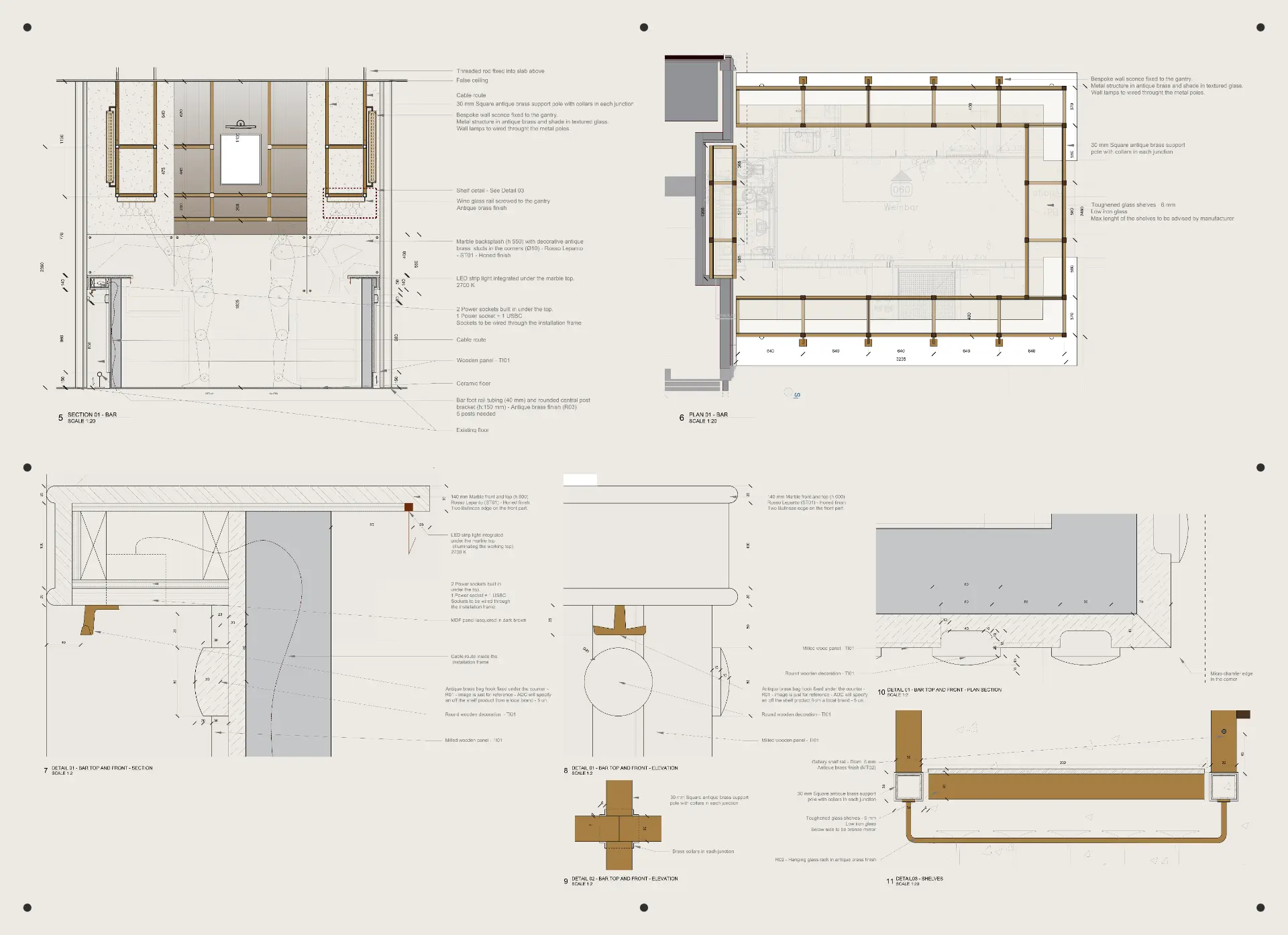 Shop drawings per arredo su misura — tavola tecnica millwork and ff&e drawings (2) realizzata da Layering
