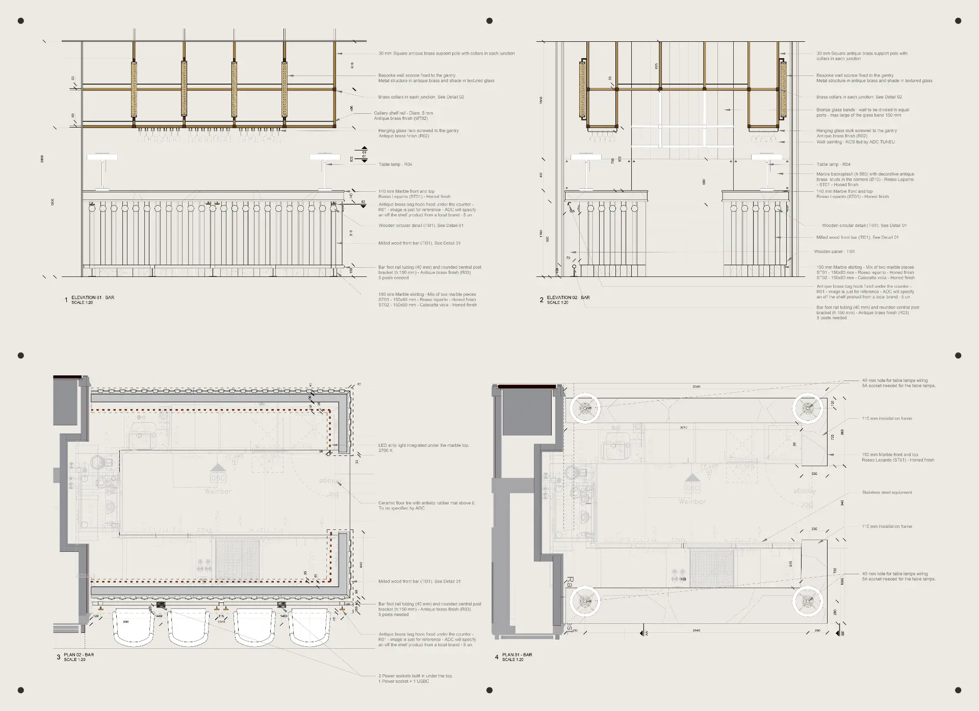 Shop drawings per arredo su misura — tavola tecnica millwork and ff&e drawings realizzata da Layering